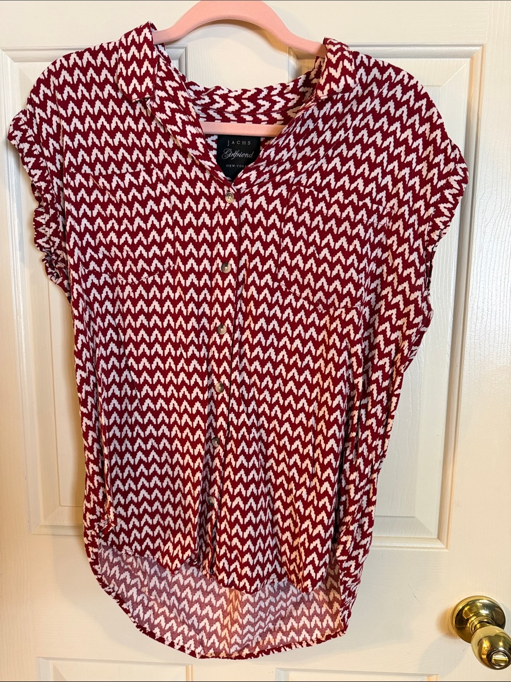 Jachs Red and White Chevron Cap-Sleeve Blouse